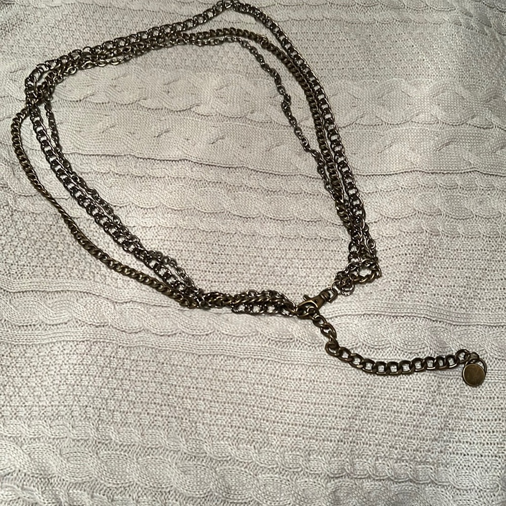 Antique Goldtone Triple Chain Belt with Drop